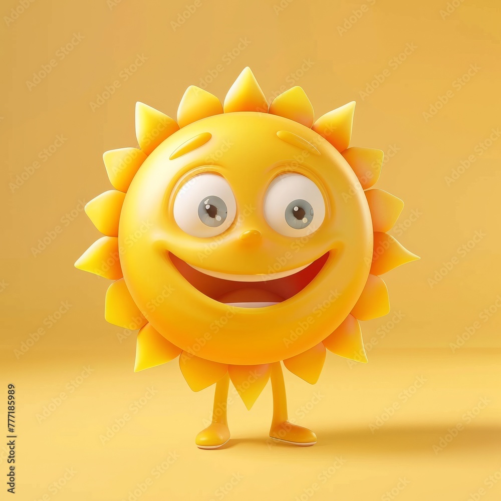 Smiling sun cartoon character isolated on yellow