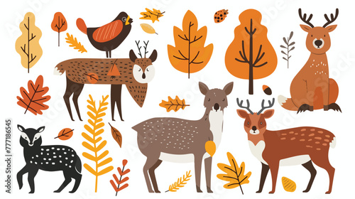 Flat autumn forest animal flat vector isolated on white