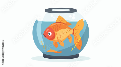 Cartoon goldfish swimming in fishbowl flat vector isolated