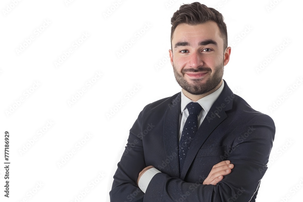 Smiling businessman with reliability on white background. Smiling businessman with reliability on white background.
