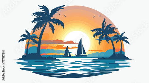 Flat vector icon design collection sea and sunset flat