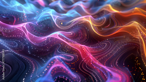 Futuristic technology wave background with glowing particles ,A dynamic, dark backdrop illuminated by vibrant neon streaks perfect shape, aesthetic, colorful background with abstract shape glowing 