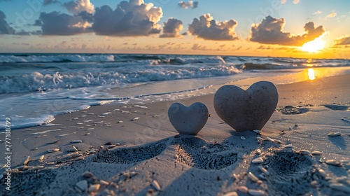 Heart shapes on a beach at Deerfield Beach Florida during the end of the day photo