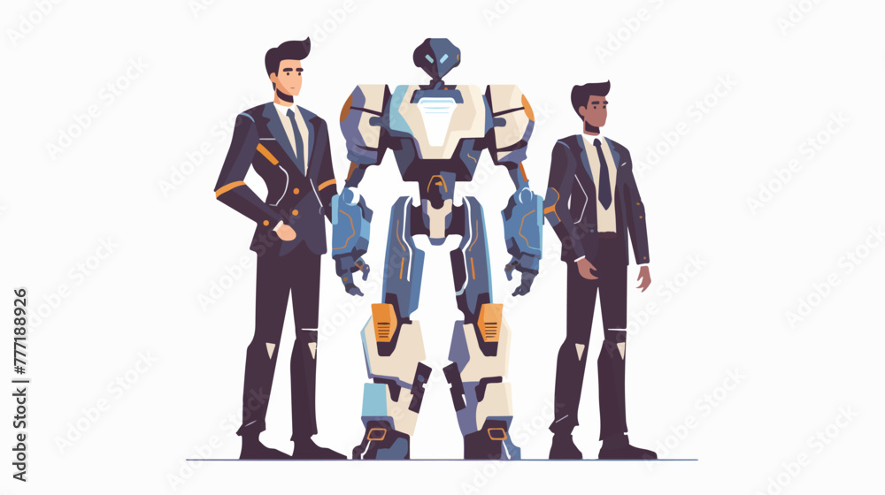 Businessmen with humanoid robot Flat vector isolated