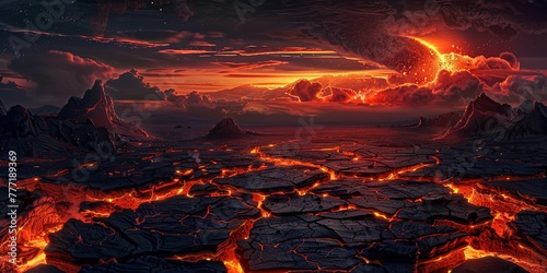 Volcano crater hot lava element red sky © Людмила