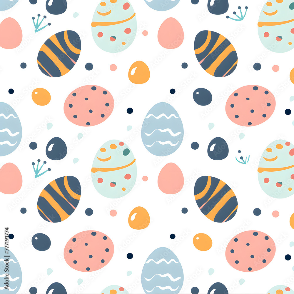 Cute seamless pattern with Easter eggs, spring flowers and leaves. Perfect for holiday designs, print, decorations wrapping paper, wallpaper. Cute seamless pattern with Easter eggs, spring flowers and leaves. Perfect for holiday designs, print, decorations wrapping paper, wallpaper.