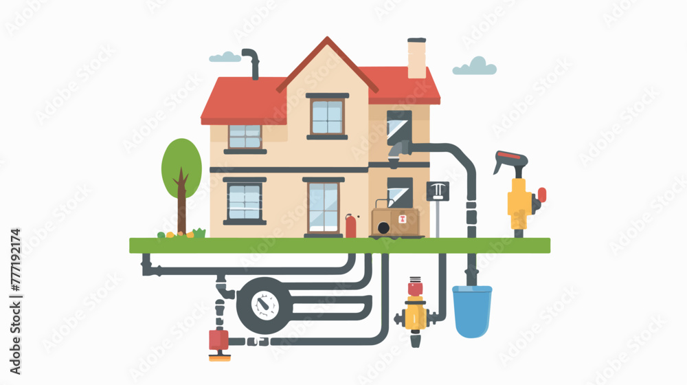 House pipeline structure with home repair icons flat Vector