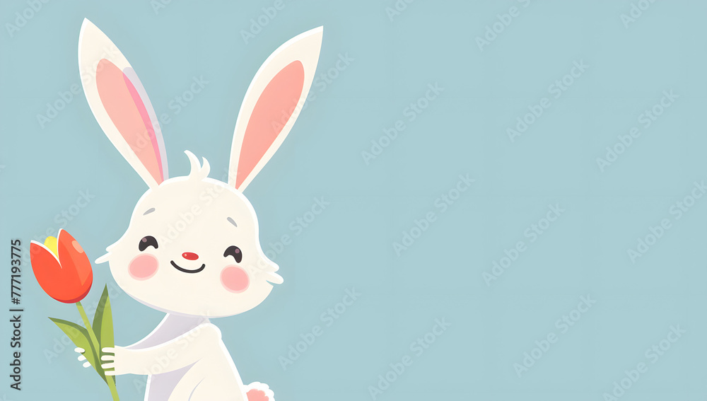 Happy Easter Background Banner with cute white bunny. Happy Easter Background Banner with cute white bunny.