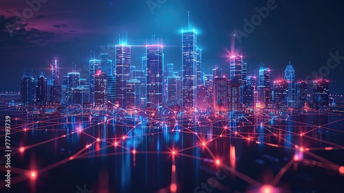 Futuristic Urban Nightscape  Abstract City Lights and Towering Skyscrapers Illuminating the Dark Streetscape