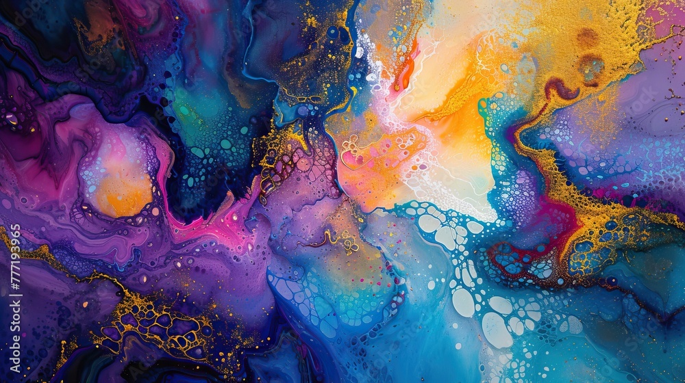Vibrant abstract acrylic pour painting with a colorful blend of orange, yellow, blue, and white creating a dynamic, fluid art background. Vibrant abstract acrylic pour painting with a colorful blend of orange, yellow, blue, and white creating a dynamic, fluid art background.