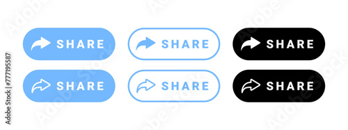 Blue share buttons. Vector icons