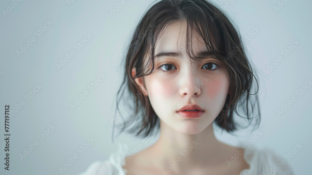 白背景、20代の女性 白背景、20代の女性