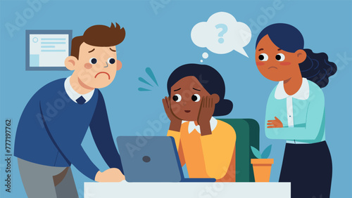 A cartoon showing a group of coworkers gossiping about a struggling colleague unaware of their distress and in need of support.