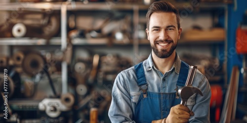 Auto mechanic works with broken engine in mechanic or auto repair shop.