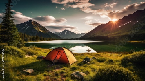 Camping beside a secluded mountain lake photo