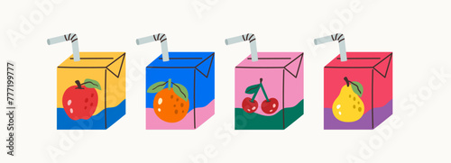 Set of juices with different flavors. Vector trendy illustration