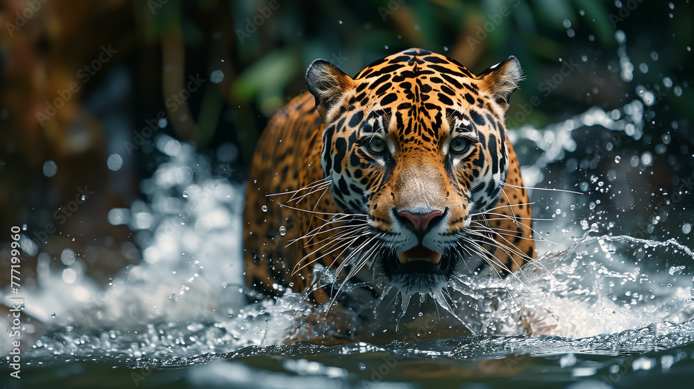 Stalking Jaguar in Water