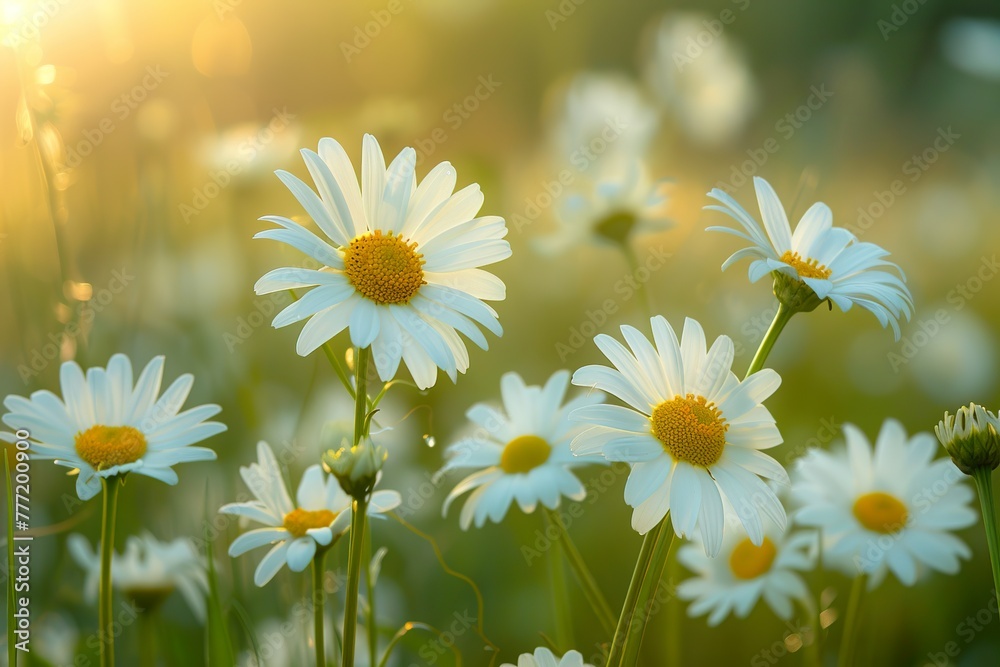Daisies On Field - Abstract Spring Landscape blur background