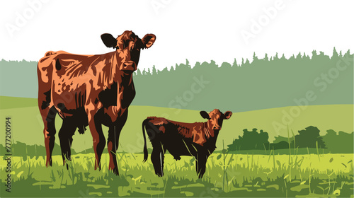 Sustainable beef ranching with a young calf 