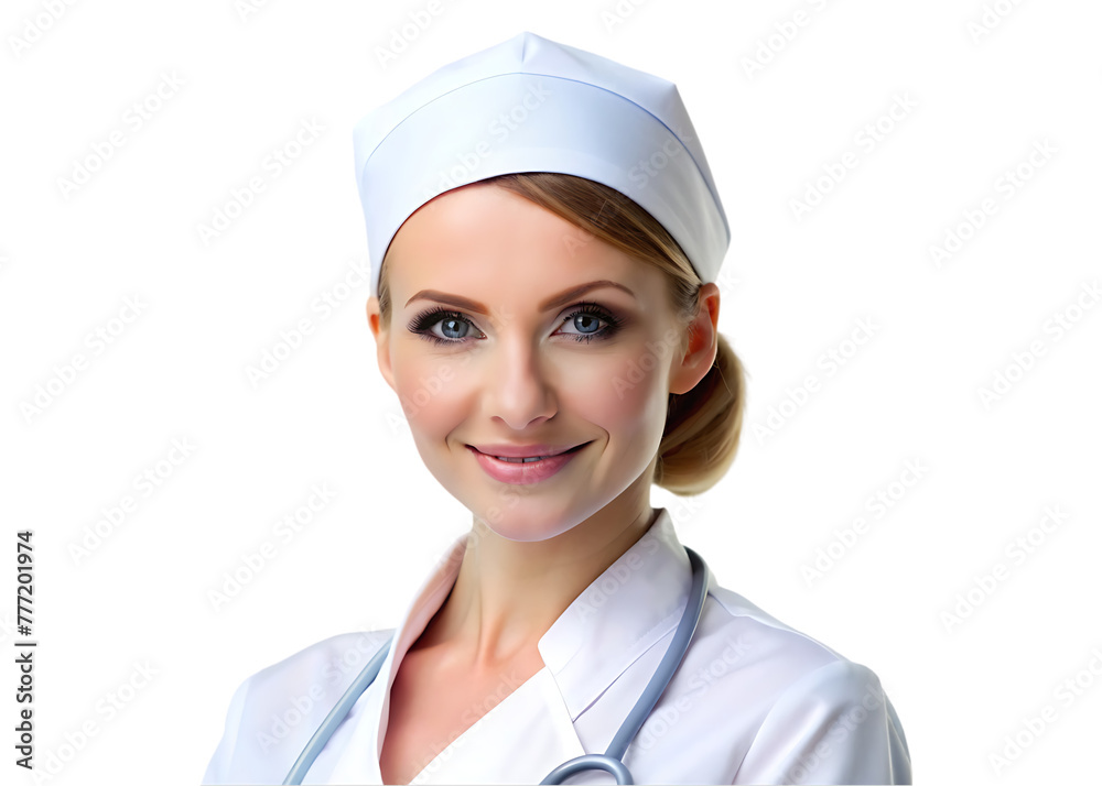 portrait of young smiling female doctor with stethoscope looking away portrait of young smiling female doctor with stethoscope looking away