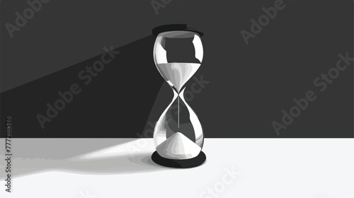 Time is running out. Hourglass vanishing on grey table