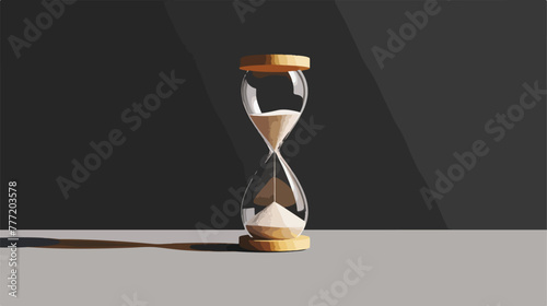 Time is running out. Hourglass vanishing on grey table