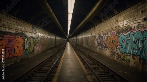 abandoned railway tunnel filled with graffiti