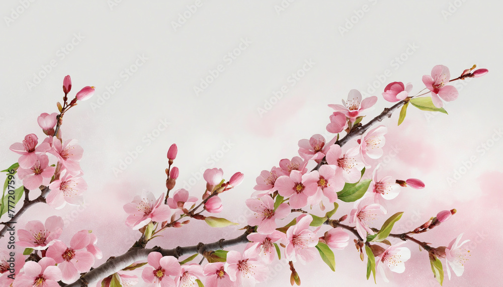 blossoming cherry tree border in watercolor style, isolated on a transparent background for design layouts bright colors