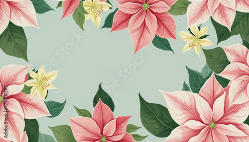 collection of soft pastel poinsettias flowers isolated on a transparent background, bright colors