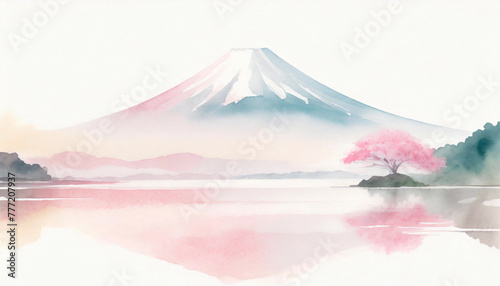 富士山を描いた水彩画, ドローイング, 風景画 photo