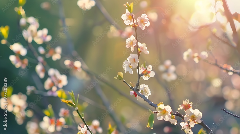Motion control time lapse shot of branches of a plum tree full of small flowers that open
