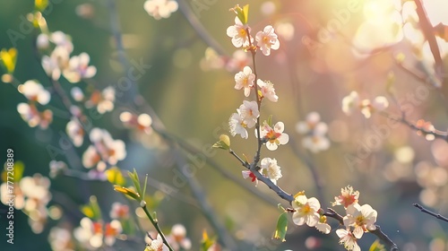 Motion control time lapse shot of branches of a plum tree full of small flowers that open photo