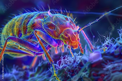 A colorized microscopic image of a bedbug.