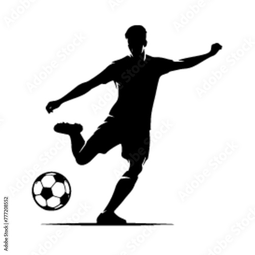 minimalist Football player kicking ball vector black color silhouette, Black color silhouette, isolated white background-23