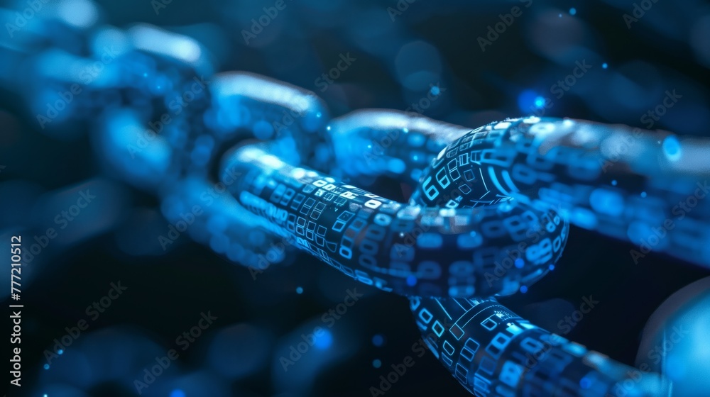 A blue chain with a bunch of numbers on it A blue chain with a bunch of numbers on it