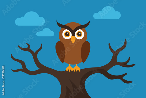 A wise old owl perched atop a gnarled oak tree