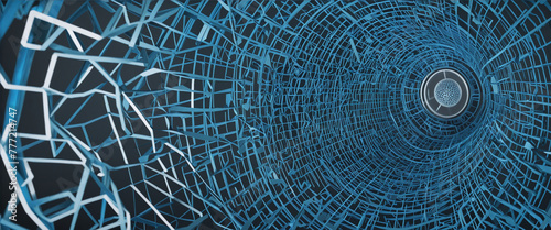 Abstract blue wireframe, 3d render bright colors