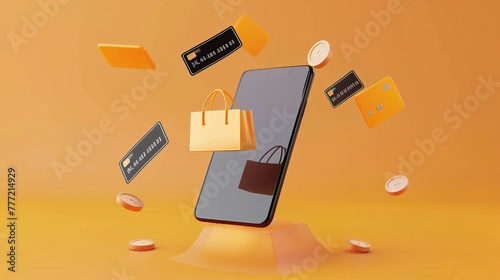 online payment with shopping icon on mobile