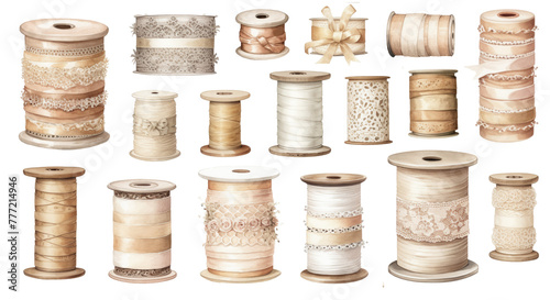 Collection of lace ribbon spools  photo
