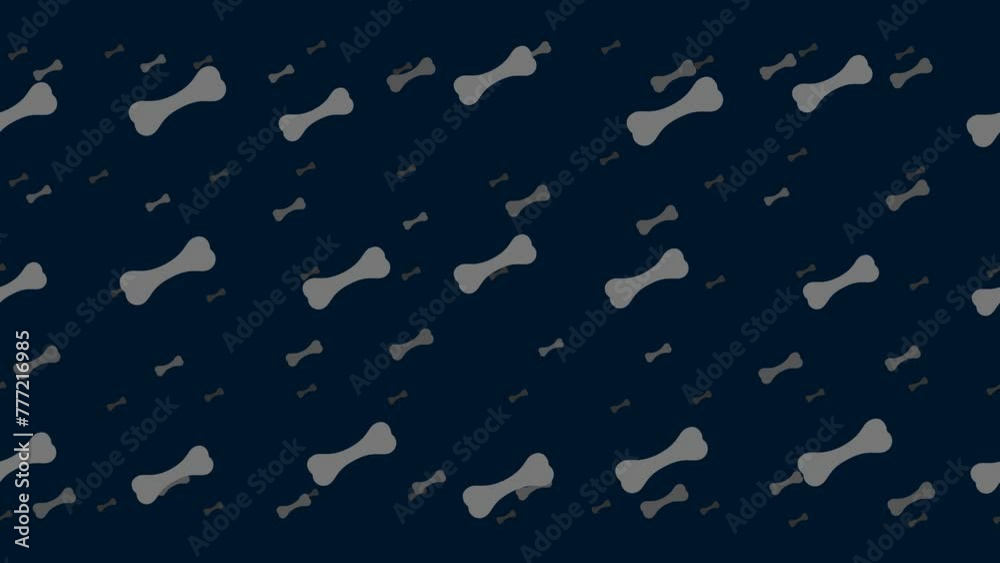Dog bone symbols float horizontally from left to right. Parallax fly effect. Floating symbols are located randomly. Seamless looped 4k animation on dark blue background Dog bone symbols float horizontally from left to right. Parallax fly effect. Floating symbols are located randomly. Seamless looped 4k animation on dark blue background