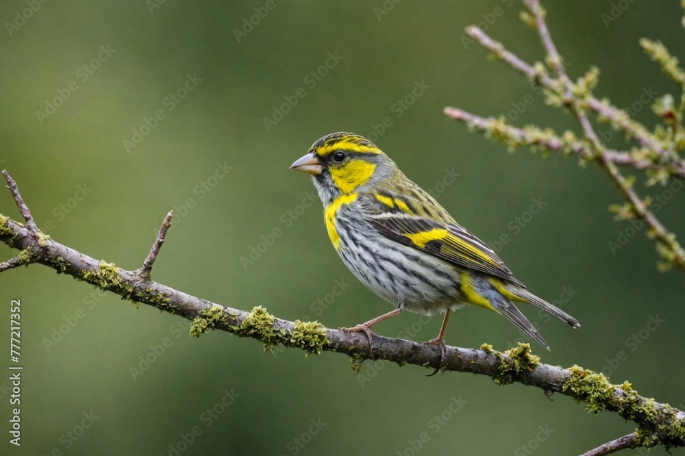 Fototapeta premium European serin bird on tree branch