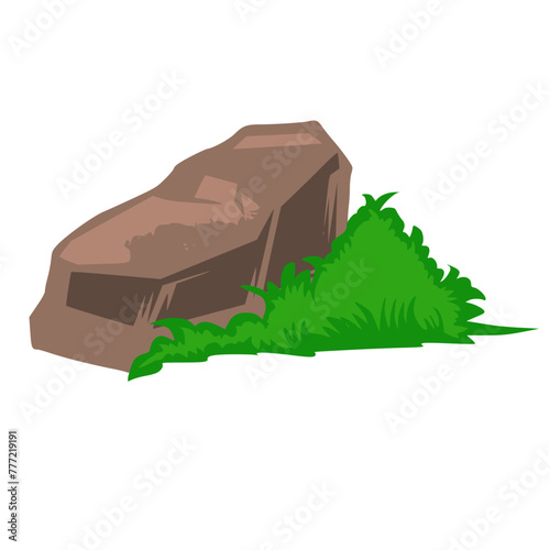 Stone Grass Cartoon Illustration. Rock Element Art Vector photo