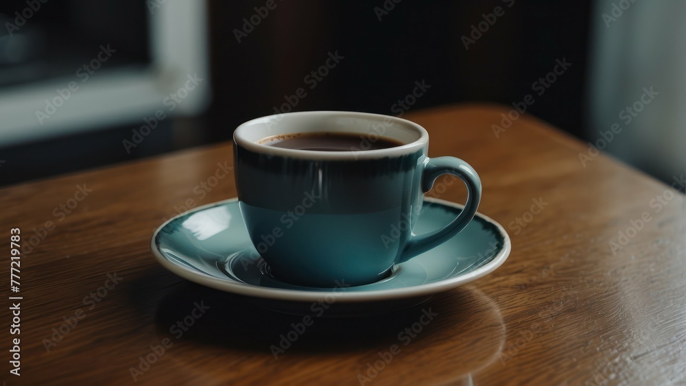 Minimalist turquoise coffee cup on saucer Minimalist turquoise coffee cup on saucer
