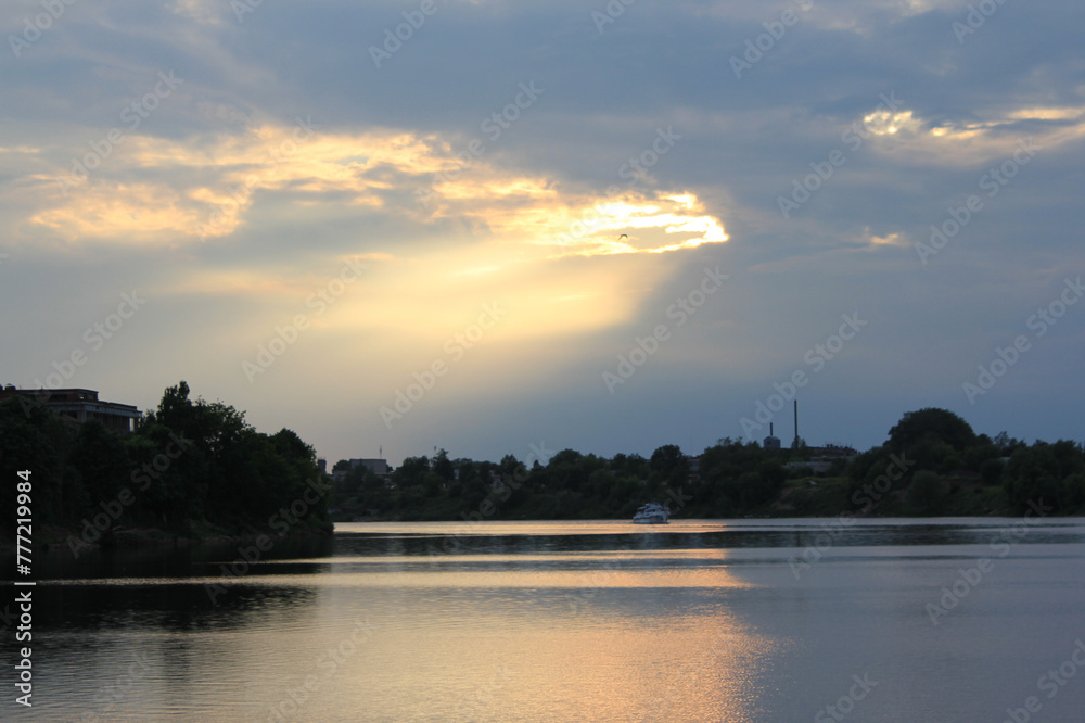 Fototapeta premium Photo, sunset over the river. High quality photo