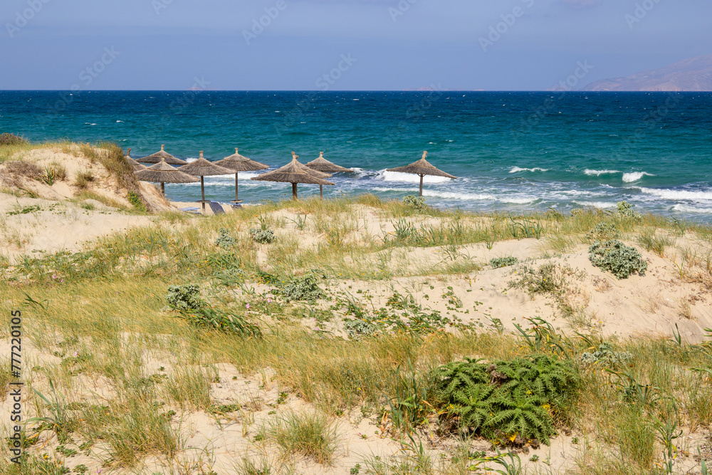 Marmari beach with golden sand and turquoise water. Kos island, Greece