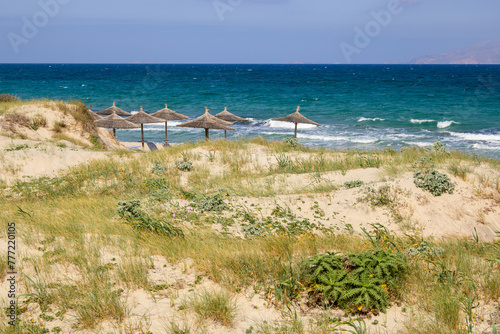 Marmari beach with golden sand and turquoise water. Kos island  Greece