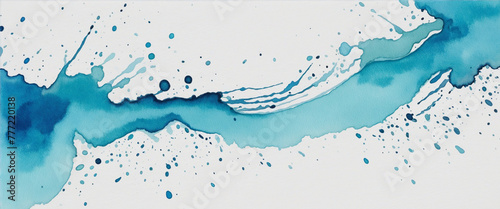 watercolor stain brush strokes blue texture horizontal on a white background bright colors