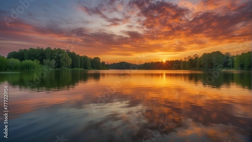 Breathtaking sunset over a calm lake landscape