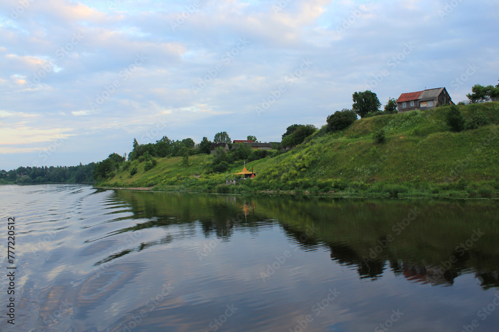 Photo, village on the riverbank. High quality photo Photo, village on the riverbank. High quality photo