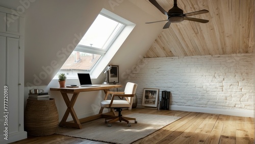 Attic home office with comfortable workspace photo